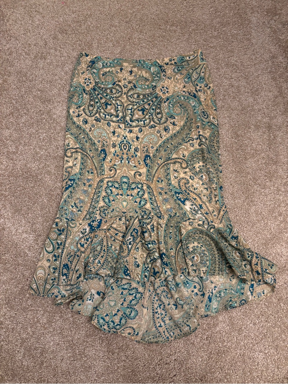 Paisley Ruffle Hem Women's Skirt - Teal & Cream